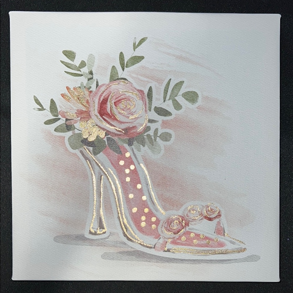 Floral Pink and Gold High Heel Shoe Canvas